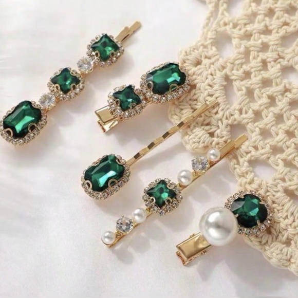 Luxe Rhinestone Statement Gold Tone Hair Pins Clips Set main image 5
